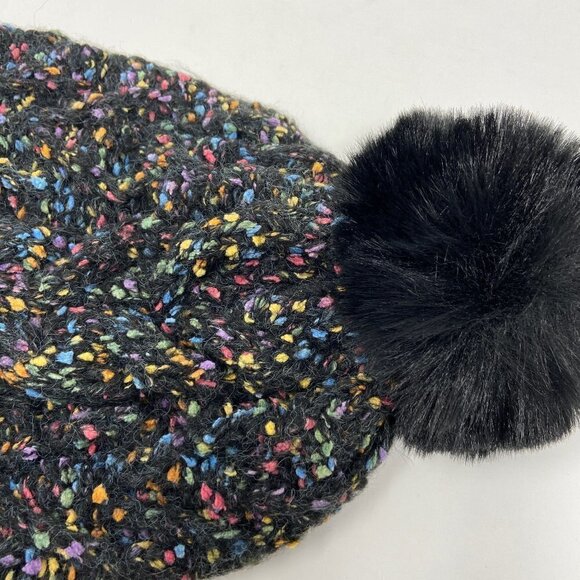 Confetti Cable Knit Pom Pom Beanie Stocking Cap Black - Picture 5 of 6